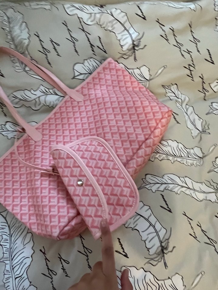 Pembe Baskılı Kadın Omuz Çantası goyard çanta - Görsel 4