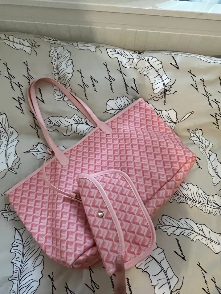 Pembe Baskılı Kadın Omuz Çantası goyard çanta - Görsel 5