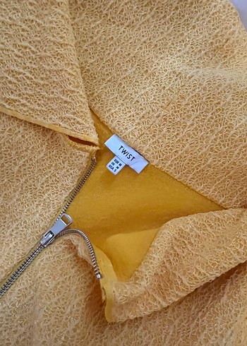 Sarı Midi Keten Drapeli Askılı Elbise - Görsel 5