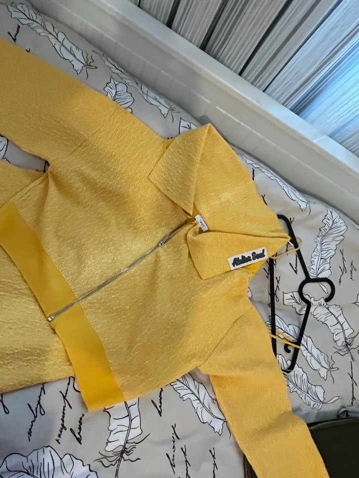 Sarı Midi Keten Drapeli Askılı Elbise - Görsel 4