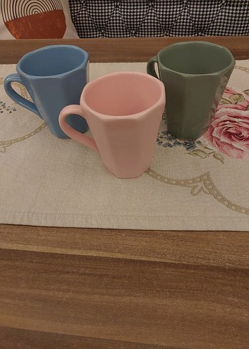 Pastel Renkli 3'lü Seramik Kupa Seti