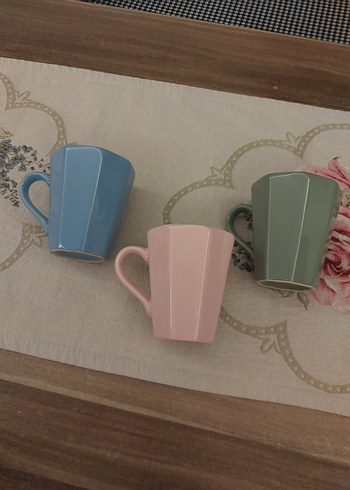 Kütahya Porselen Pastel Renkli 3'lü Seramik Kupa Seti