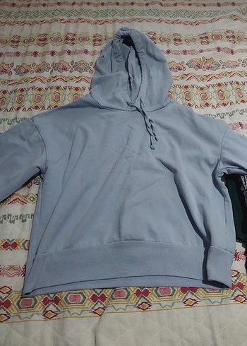 mavi Kapüşonlu Kadın Sweatshirt