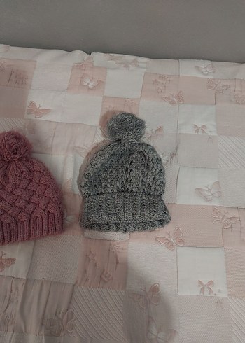 Kadın Örgü Bohem Bere - Pembe ve Gri - Görsel 3