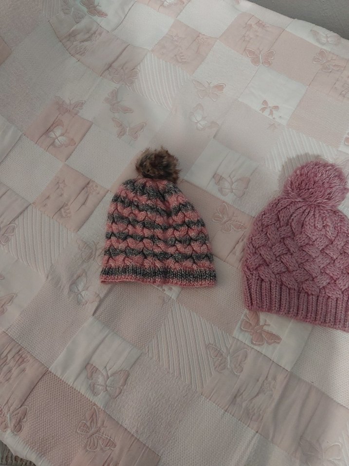 Kadın Örgü Bohem Bere - Pembe ve Gri - Görsel 4