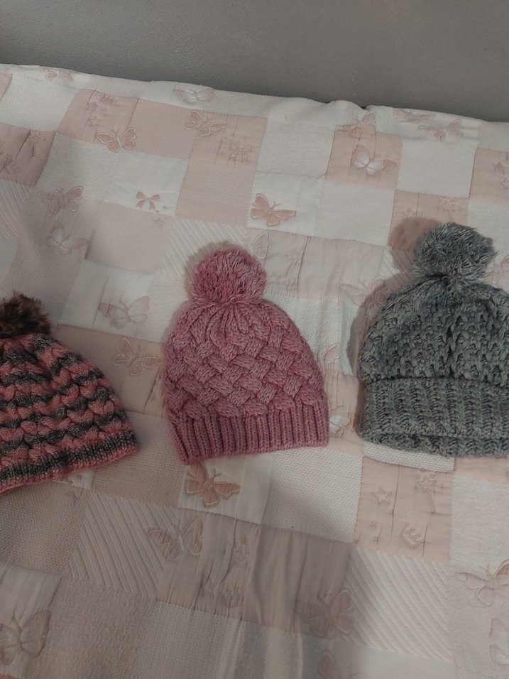 Kadın Örgü Bohem Bere - Pembe ve Gri - Görsel 2