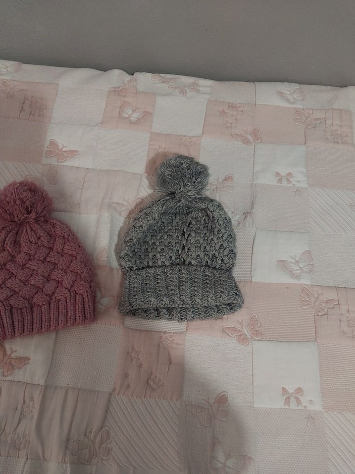 Kadın Örgü Bohem Bere - Pembe ve Gri - Görsel 3