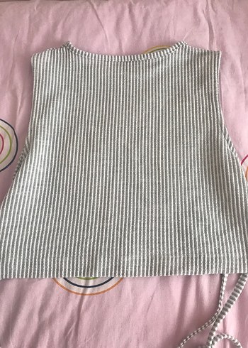 l Beden Gri Örgü Mini Halter Yaka Kadın Bluz