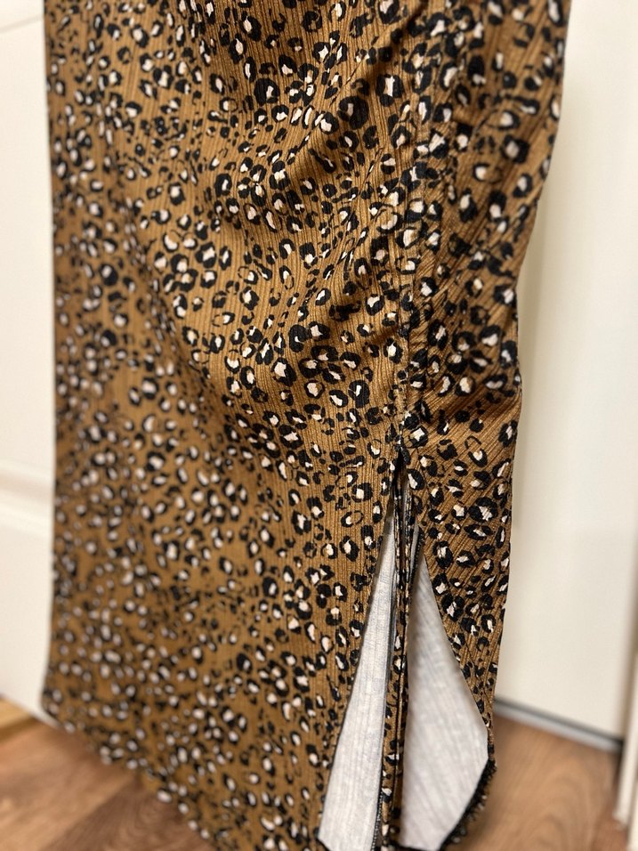 Kadın Drapeli Kahverengi Yılan Desenli midi etek - Görsel 2