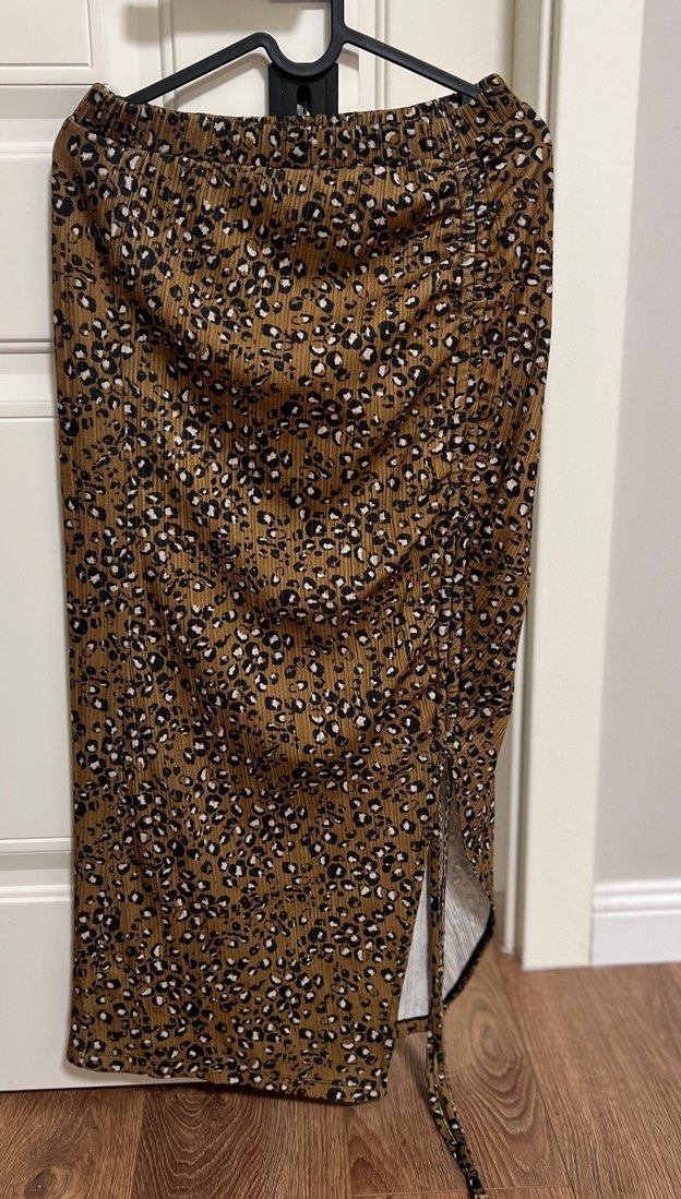 Kadın Drapeli Kahverengi Yılan Desenli midi etek - Görsel 5