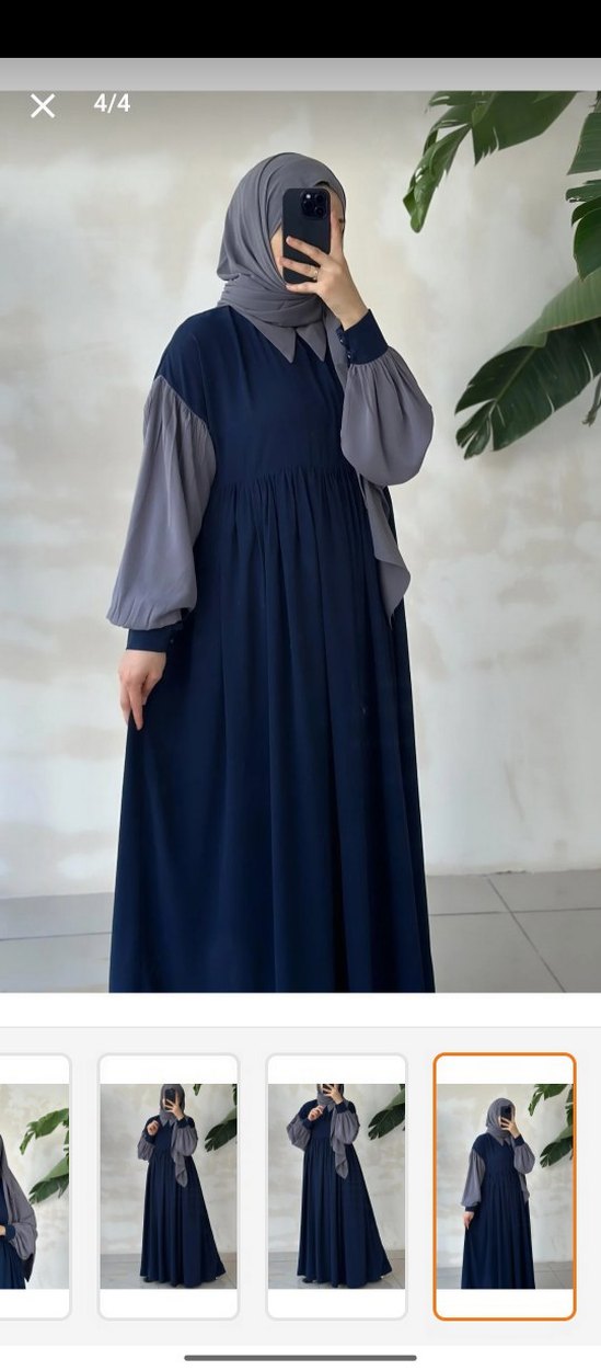 Uzun Kollu, Salaş Kesim Mavi Elbise - Görsel 4