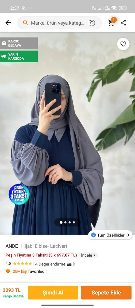 Uzun Kollu, Salaş Kesim Mavi Elbise - Görsel 5