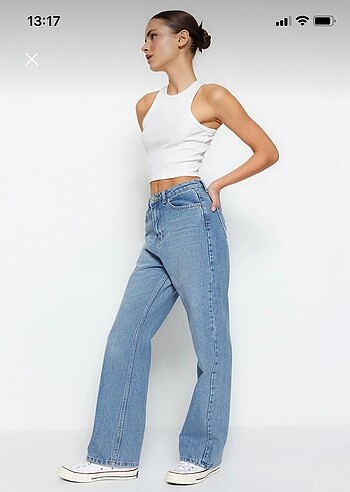 36 Beden mavi Renk Mavi yüksek bel wide leg jeans