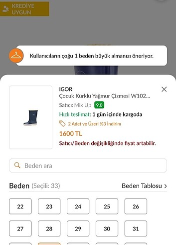 33 Beden İgor marka yağmurluk çizme
