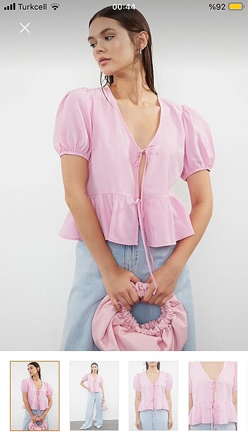 Bershka Pembe bağlamalı bluz gömlek