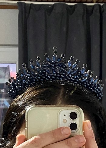 Koyu Mavi Boncuklu Cam Taç - Görsel 3