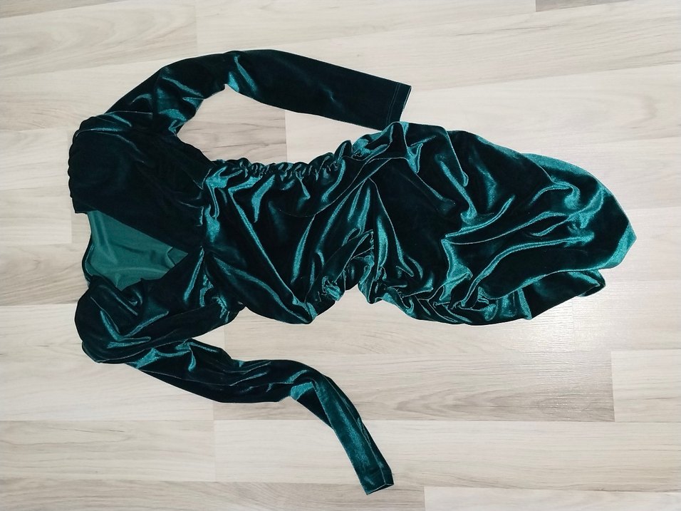 Turkuaz Drapeli V Yakalı Midi Elbise - Görsel 2