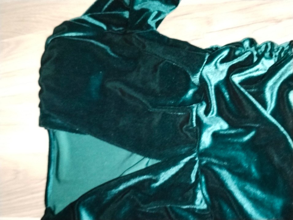 Turkuaz Drapeli V Yakalı Midi Elbise - Görsel 5