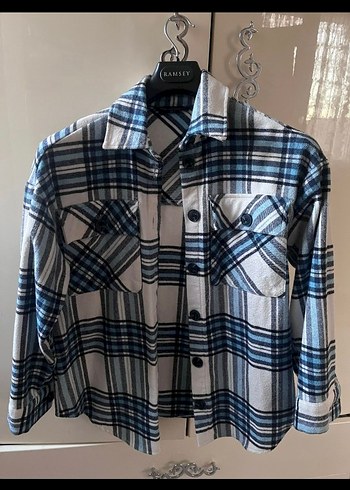 Kadın Gri Bağlama Desenli Uzun Kollu Denim Gömlek oduncu gömleği - Görsel 2