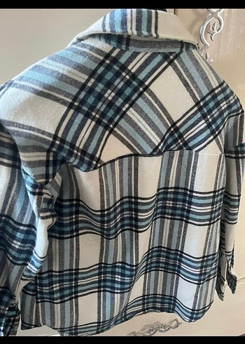 Kadın Gri Bağlama Desenli Uzun Kollu Denim Gömlek oduncu gömleği - Görsel 3