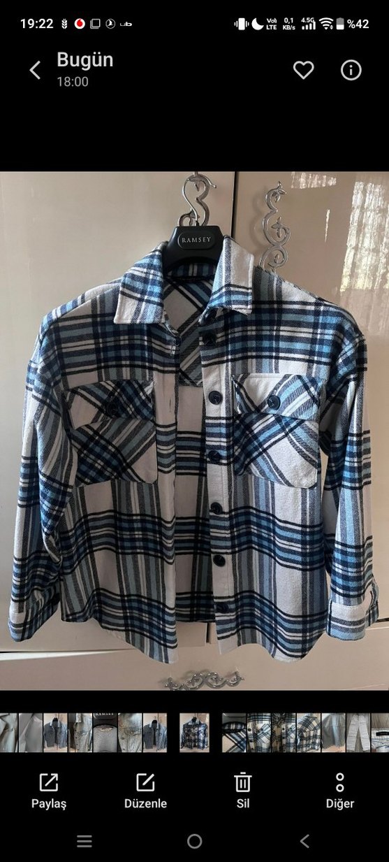 Kadın Gri Bağlama Desenli Uzun Kollu Denim Gömlek oduncu gömleği - Görsel 2