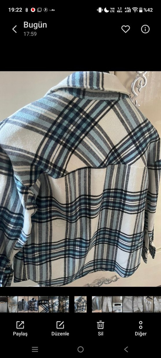 Kadın Gri Bağlama Desenli Uzun Kollu Denim Gömlek oduncu gömleği - Görsel 3