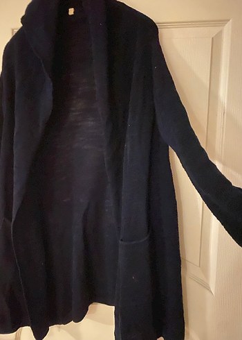 Lacivert Rahat Kesim floş kapişonlu hırka - Görsel 2