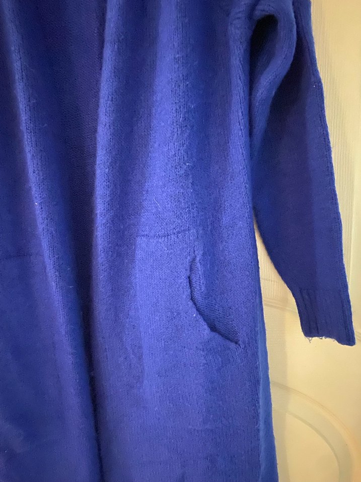 Uzun Lacivert Kadın Triko Hırka - Görsel 2