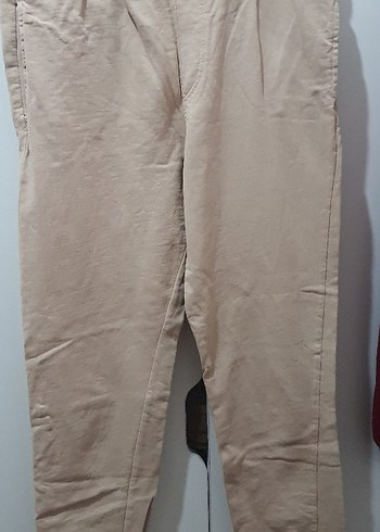 Bej Keten Rahat Kesim Kadın Pantolon