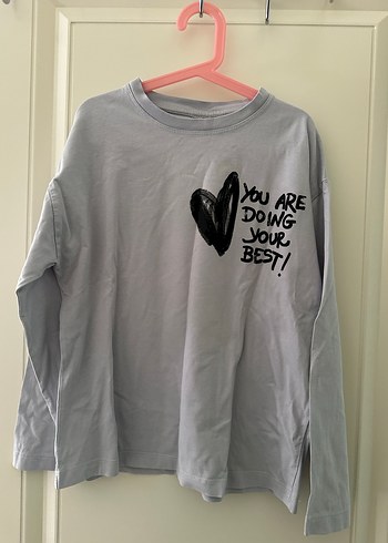 ZARA Uzun Kollu Baskılı Gri Kız Çocuk Tişört - Görsel 2