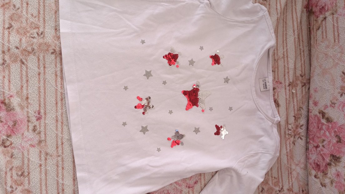 Kız Çocuk Nakışlı Beyaz Uzun Kollu Tişört - Görsel 4