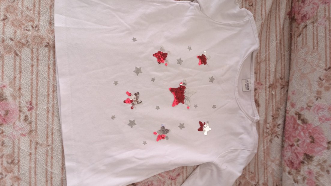 Kız Çocuk Nakışlı Beyaz Uzun Kollu Tişört - Görsel 2