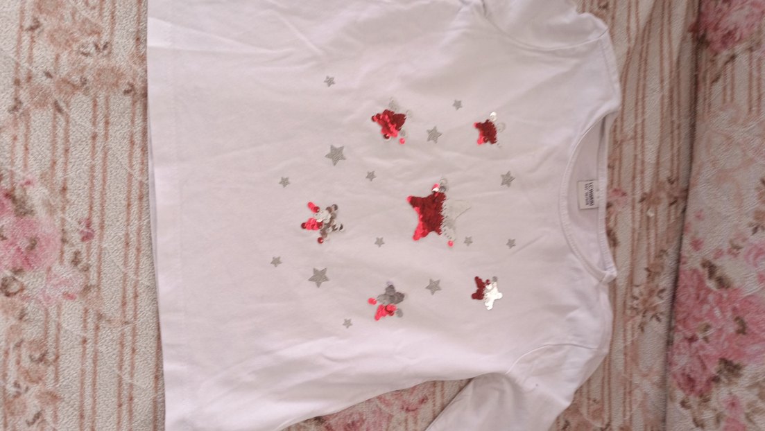 Kız Çocuk Nakışlı Beyaz Uzun Kollu Tişört - Görsel 3