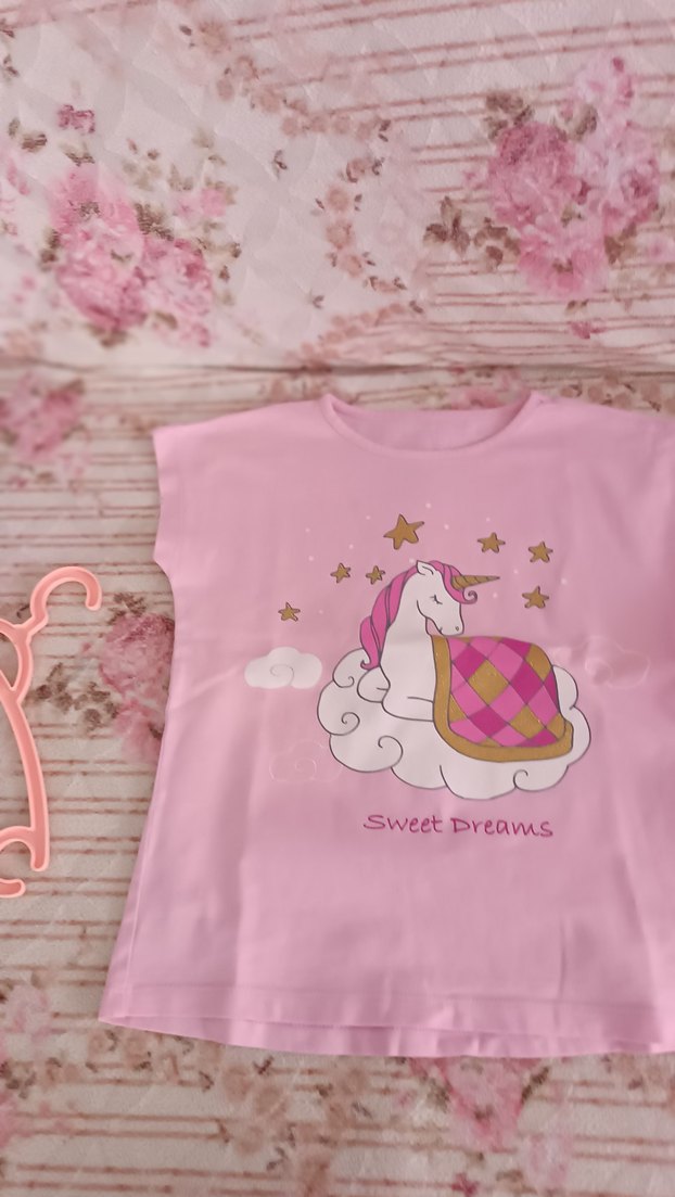 Pembe Unicorn Baskılı Çocuk tişört - Görsel 4