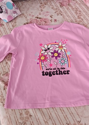 Kız Çocuk Pembe Baskılı Kısa Kollu Tişört - Görsel 2