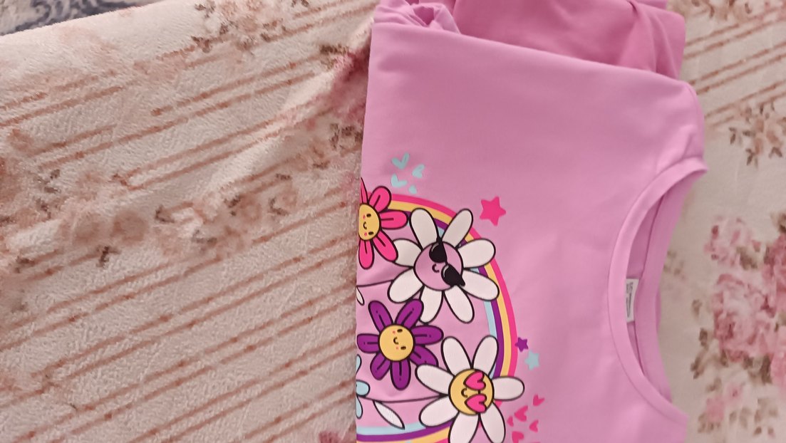 Kız Çocuk Pembe Baskılı Kısa Kollu Tişört - Görsel 5