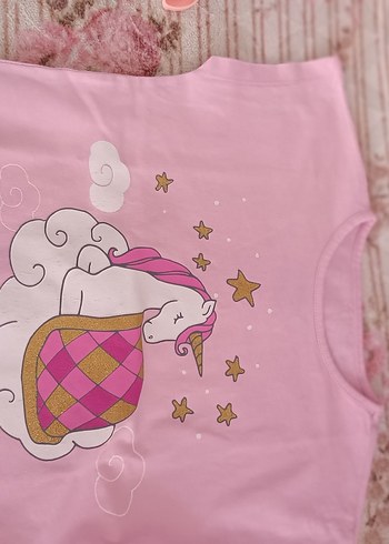 Pembe Unicorn Baskılı Çocuk tişört - Görsel 2