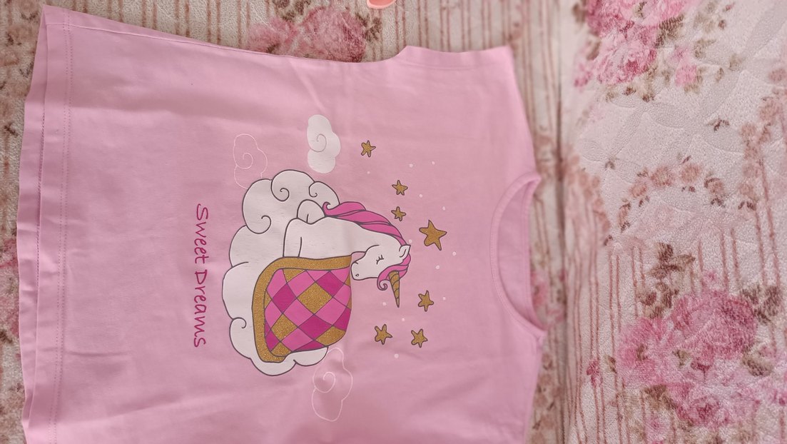 Pembe Unicorn Baskılı Çocuk tişört - Görsel 2