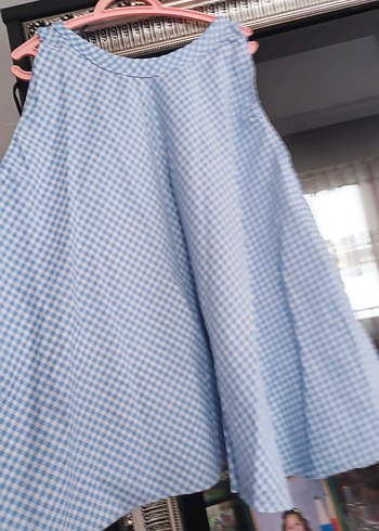 Mavi Pamuklu Pileli Midi Hamile Eteği - Görsel 3