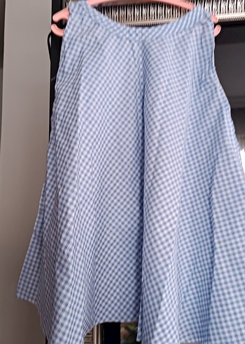 Mavi Pamuklu Pileli Midi Hamile Eteği - Görsel 2