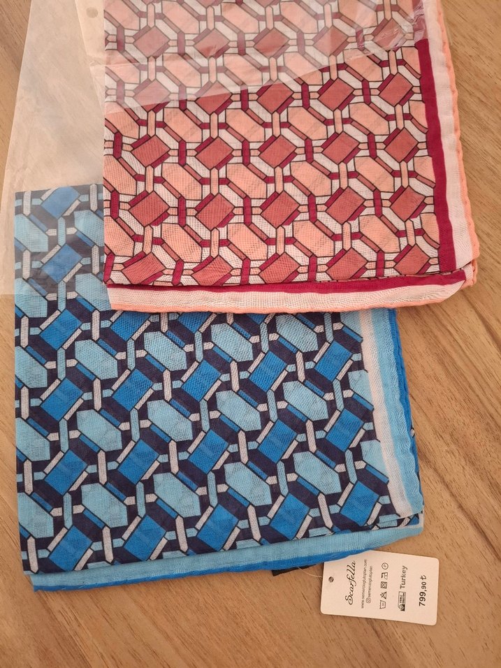 Renkli Geometrik Desenli Pilili Kadın eşarp - Görsel 2