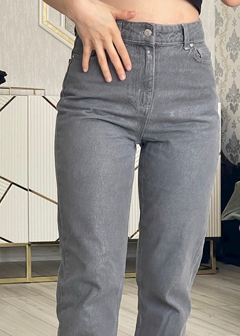 Gri Kadın Denim Mom Jean - Görsel 2