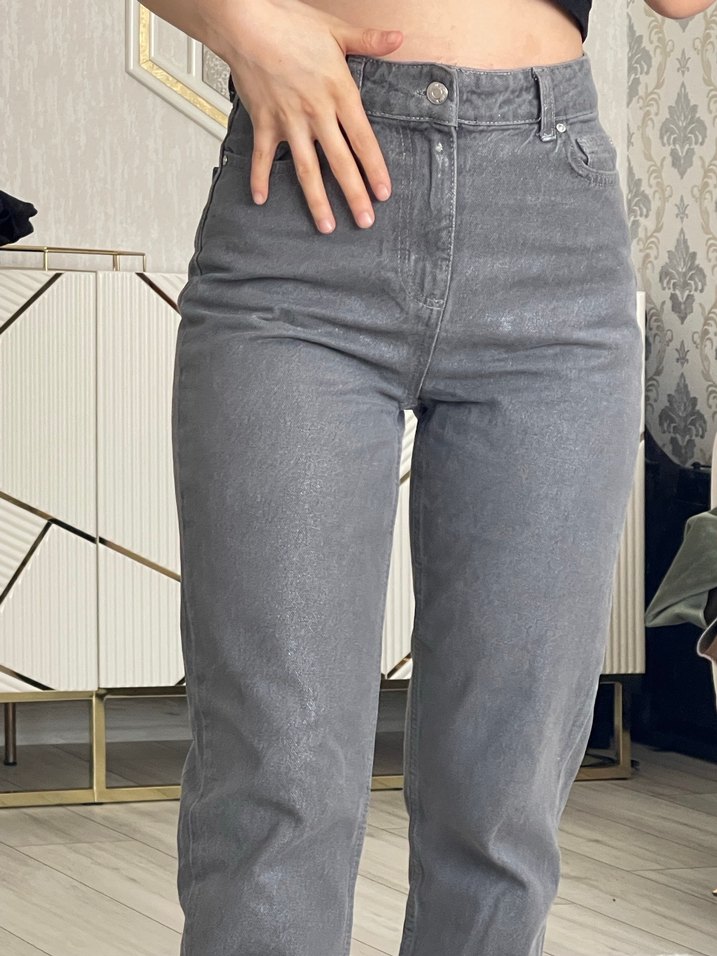 Gri Kadın Denim Mom Jean - Görsel 2