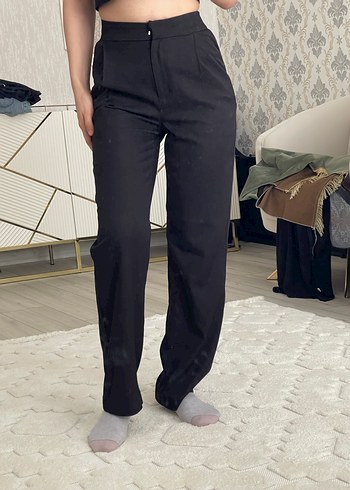 Siyah Kadın Midi Kumaş Pantolon - Görsel 2