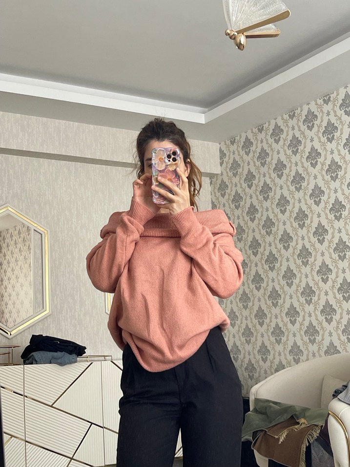 Pembe Straplez Mini Triko Kazak - Görsel 2