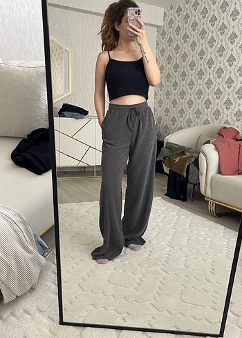 Gri Kadın Keten Salaş Pantolon - Görsel 2