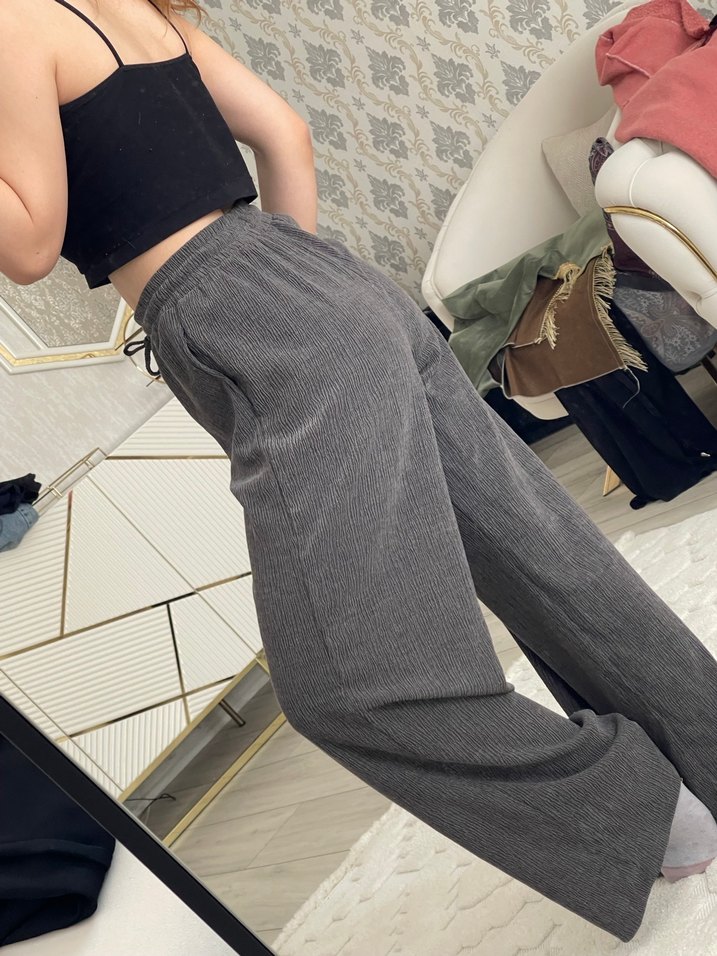 Gri Kadın Keten Salaş Pantolon - Görsel 3