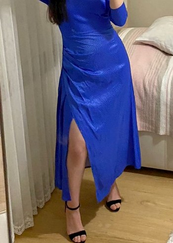 BSL FASHION Mavi Uzun Kadın Elbise