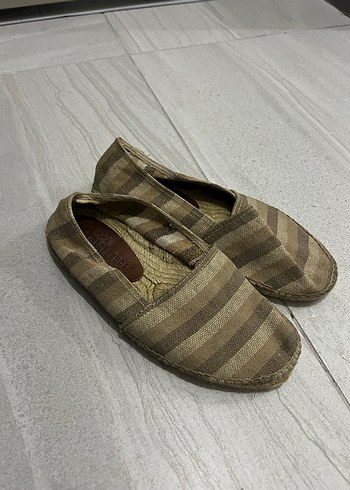 38 Beden Kahverengi Çizgili Keten Kadın Espadril