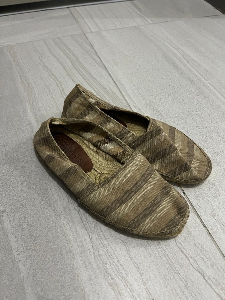 Kahverengi Çizgili Keten Kadın Espadril - Görsel 2